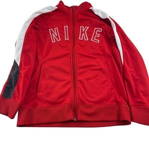 Nike Red Polyester Track Jacket Boy's 10/12 size Medium‎ Red Full Zip